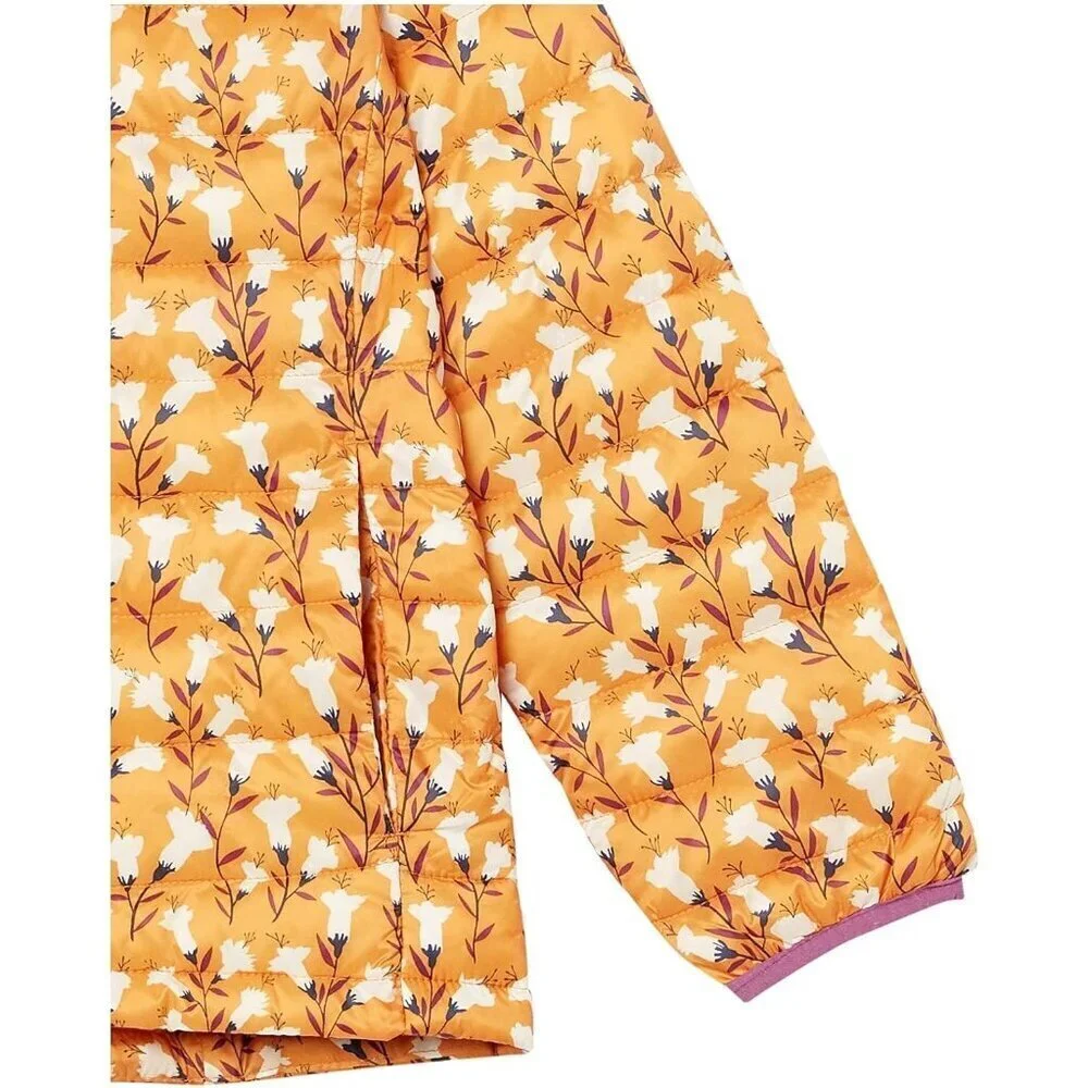 🆕Girls Yellow Floral Lightweight Resistant Hooded Puffer Jacket Winter Coat
